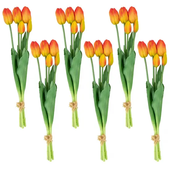 Northlight Real Touch&trade; Red and Yellow Artificial Tulip Floral Bundles, Set of 6 - 18" Orange {1}