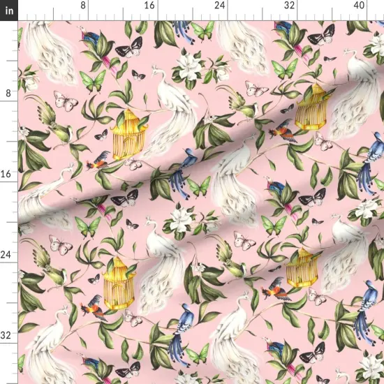 Various Fabrics by the Yard or Fat Quarter Chinoiserie Maximalist Peacock Botanical Birdcage Nature Birds Whimsical Custom Printed Fabric by Spoonflower {1}