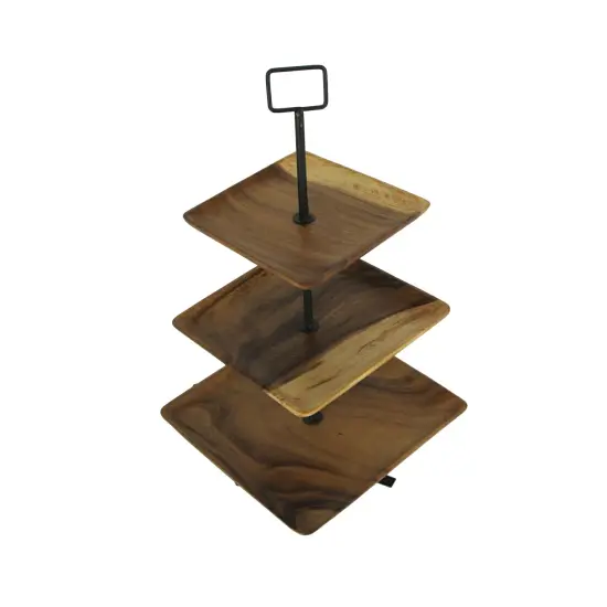 Polished Wood 3 Tier Square Shaped Serving Tray {3}