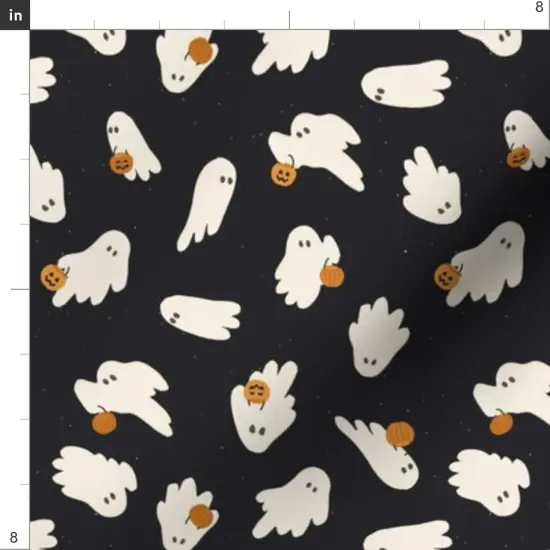 Various Fabrics by the Yard or Fat Quarter Little Ghost Trick Or Treat Small Scale Charcoal Black Pumpkins Custom Printed Fabric by Spoonflower {4}