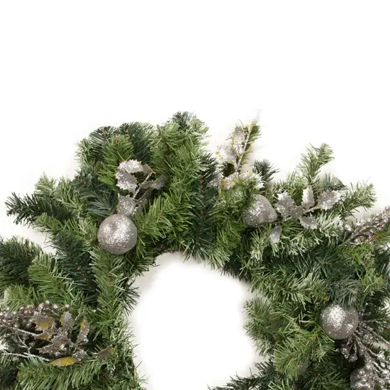 DAK Silver Fruit and Leaf Artificial Christmas Wreath - 24-Inch, Unlit {3}