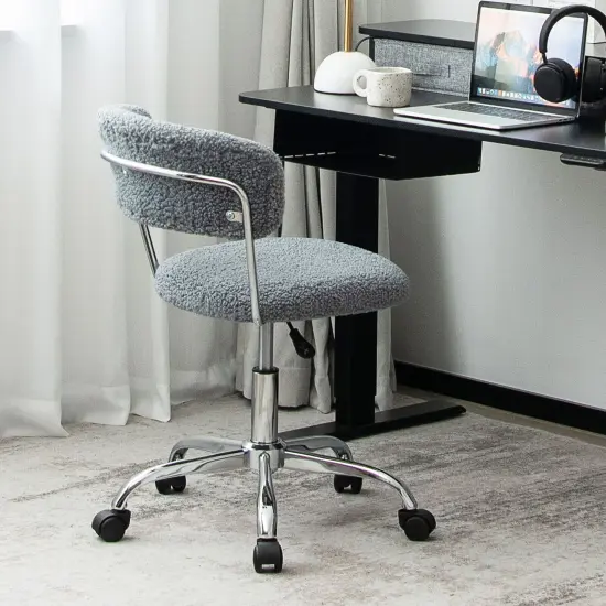Costway Computer Desk Chair Adjustable Faux Fur Office Chair Swivel Vanity Chair {9}