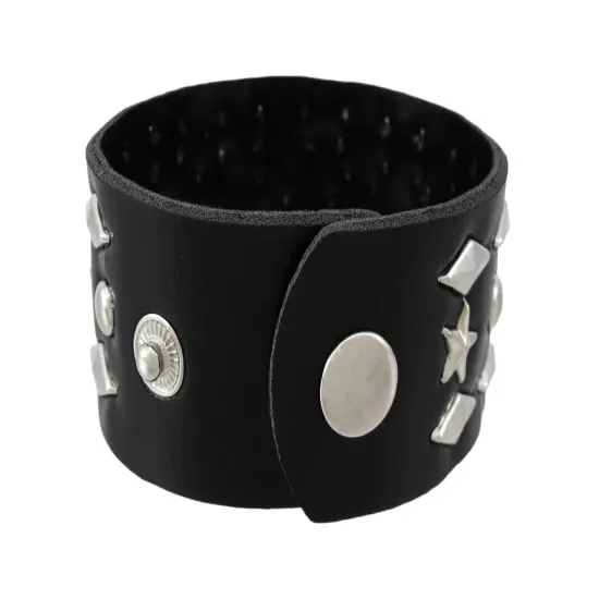 Black Vinyl Wristband with Stars and Pyramid Studs {4}
