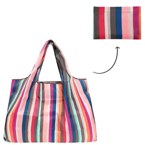 Wrapables Large Foldable Tote Nylon Reusable Grocery Bag Stripes {3}
