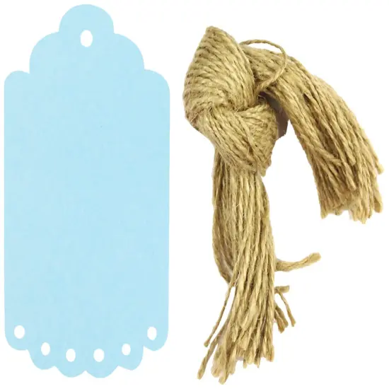 Wrapables 10 Gift Tags with Free Cut Strings, Scalloped Edge Blue Large {1}