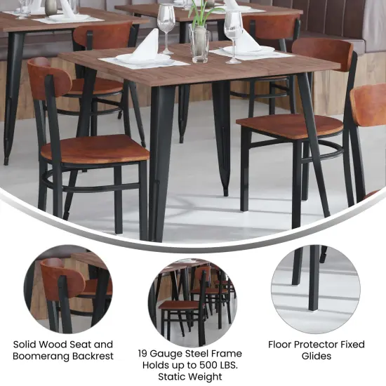 Emma and Oliver Yara Industrial Dining Chair with Rolled Steel Frame and Solid Wood Seat - 500 lbs. Static Weight Capacity Walnut {2}