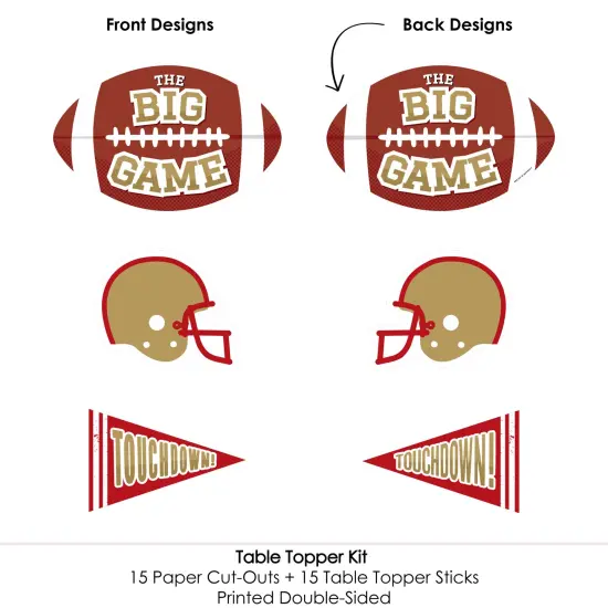 Big Dot of Happiness The Big Game - Red and Gold - Football Party Centerpiece Sticks - Table Toppers - Set of 15 {6}