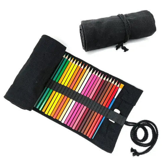 Wrapables Pencil Roll Organizer, Colored Pencil Wrap Pouch (72 slots) Black {1}