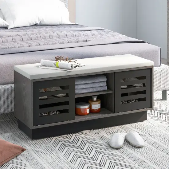 Costway Shoe Storage Bench with Cushion Shoe Storage Organizer Shoe Rack Entryway Grey/Natural {5}