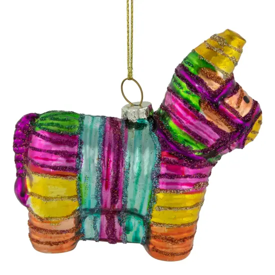 Northlight Pi&ntilde;ata Donkey Bohemian Style Glass Christmas Ornament - 3.5" Multi {4}