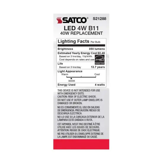 6Pk - Satco 4w B11 LED 3000K Medium Base Frosted Dimmable - 40w equiv Warm White {6}