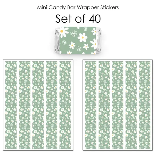 Big Dot of Happiness Sage Green Daisy Flowers - Mini Candy Bar Wrapper Stickers - Floral Party Small Favors - 40 Count {4}