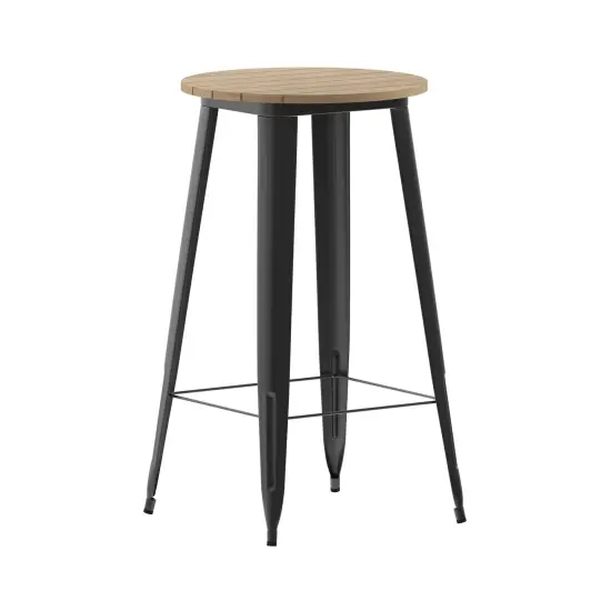 Merrick Lane Dryden Indoor/Outdoor Bar Top Table, 23.75" Round All Weather Poly Resin Top with Steel base Black {6}