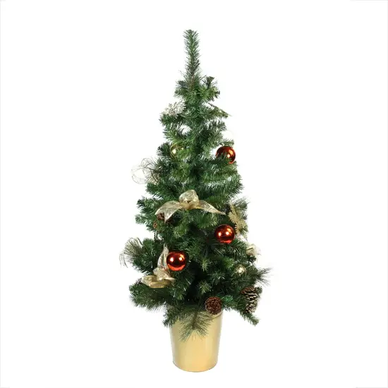 Northlight 48" Red, Gold and Copper Potted Artificial Christmas Tree - Unlit {1}