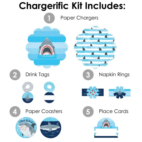 Big Dot of Happiness Shark Zone - Jawsome Shark Party or Birthday Party Paper Charger & Table Decorations Chargerific Kit for 8 {4}