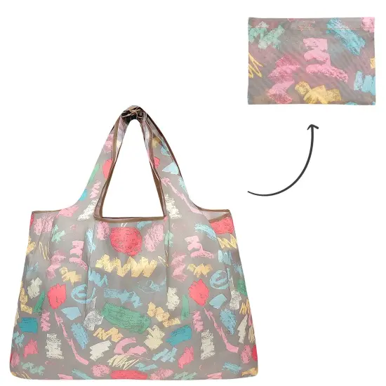 Wrapables Large Foldable Tote Nylon Reusable Grocery Bags Colorful Doodles {3}