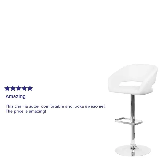 Merrick Lane Rothko Modern Bar Stool Rounded Mid-Back Stool With Height Adjustable Swivel Seat White Vinyl {6}