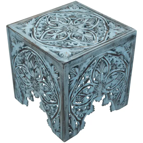 Northlight Set of 2 Antique Blue Square Stackable Nesting Side Table and Stool 16" {5}