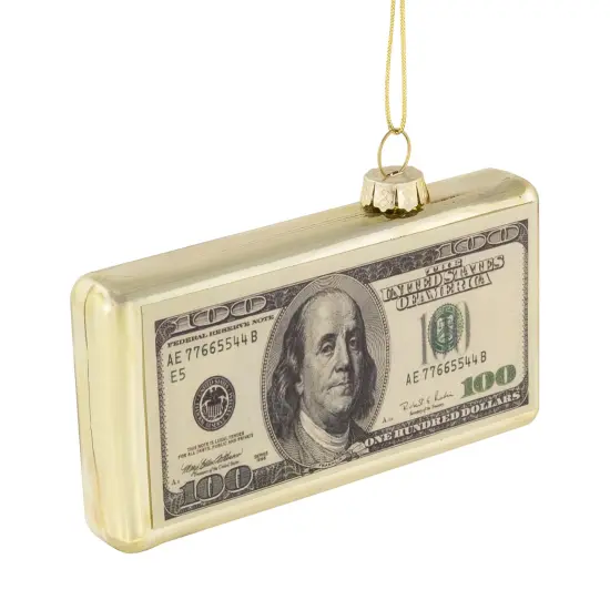 Northlight 4.5" Gold 100 Dollar Bill Glass Christmas Ornament {4}