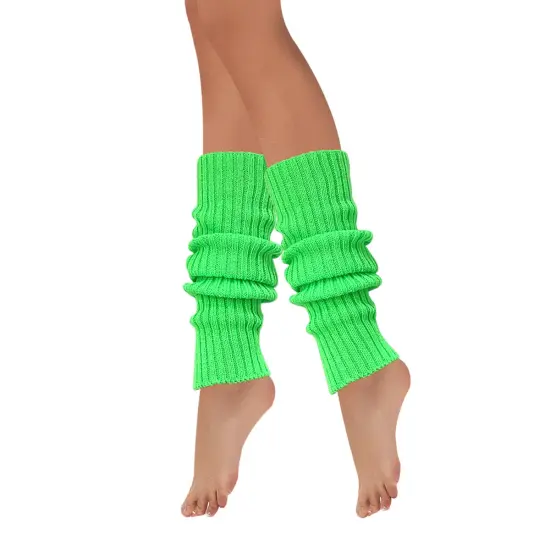 Wrapables 80's Style Neon Fluorescent Ribbed Leg Warmers Green {3}