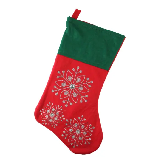 Northlight 19" Red and Green Felt Christmas Stocking with Snowflakes {1}