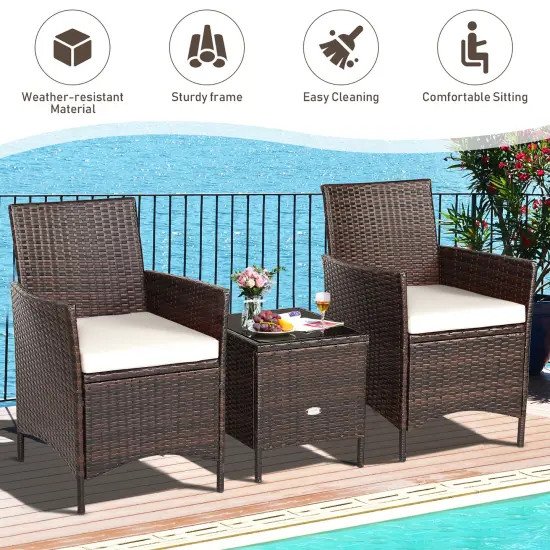 Costway 3PCS Patio Rattan Furniture Set Cushioned Sofa Glass Tabletop Deck Red\Blue\ White {6}