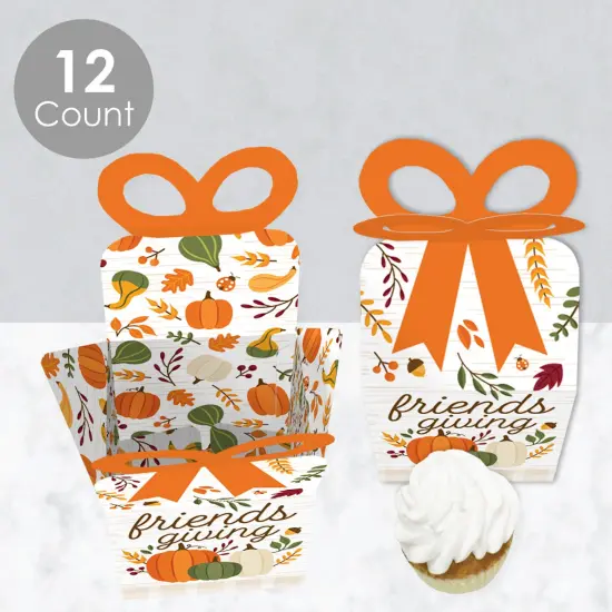 Big Dot of Happiness Fall Friends Thanksgiving - Square Favor Gift Boxes - Friendsgiving Party Bow Boxes - Set of 12 {4}