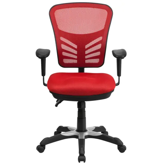 Emma and Oliver Mid-Back Mesh Triple Paddle Swivel Ergonomic Office Chair with Adjustable Arms White {8}