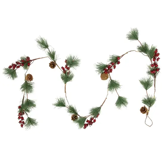 Northlight Pre-Lit LED Battery Operated Pine and Berry Christmas Garland - 6.5' - Warm White Green {4}