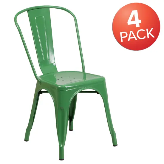 Emma and Oliver Commercial Grade 4 Pack Metal Indoor-Outdoor Stackable Chair Green {5}