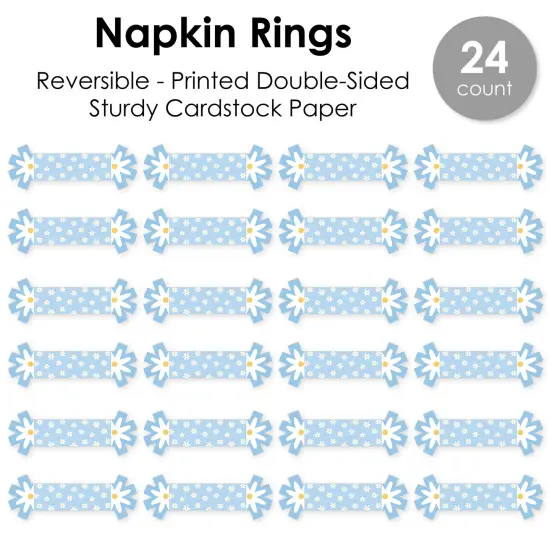 Big Dot of Happiness Blue Daisy Flowers - Floral Party Paper Napkin Holder - Napkin Rings - Set of 24 {7}