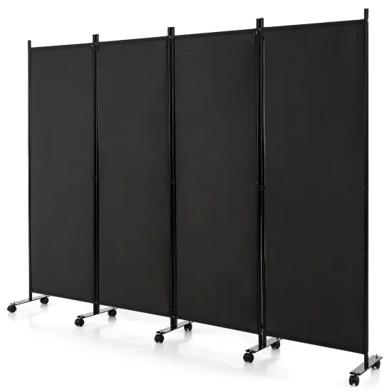 Costway 4-Panel Folding Room Divider 6FT Rolling Privacy Screen with Lockable Wheels Black/Brown/Grey/White {7}
