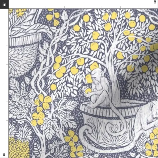 Various Fabrics by the Yard or Fat Quarter Exotic Damask Tropical Fruit Monkey Parrot Arts And Crafts Lemon Tree Yellow Gray Grey Custom Printed Fabric by Spoonflower {4}