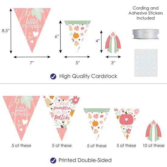 Big Dot of Happiness Girl Little Pumpkin - DIY Fall Birthday Party or Baby Shower Pennant Garland Decoration - Triangle Banner - 30 Pieces {4}