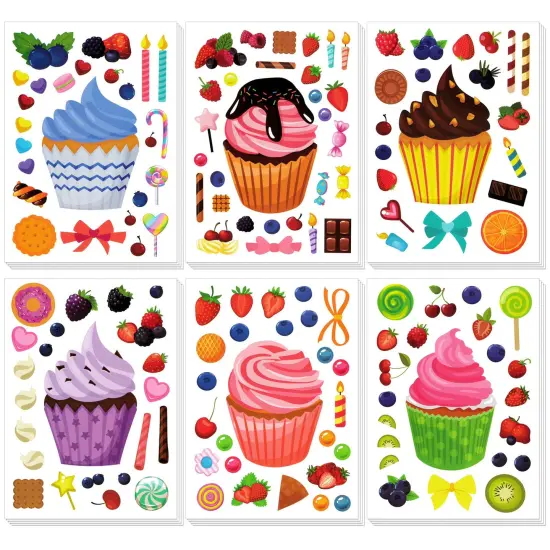 Wrapables Make Your Own Sticker Sheets, DIY Make a Face Animal, Food, Party Favor Stickers (24 Sheets) Cupcakes {1}
