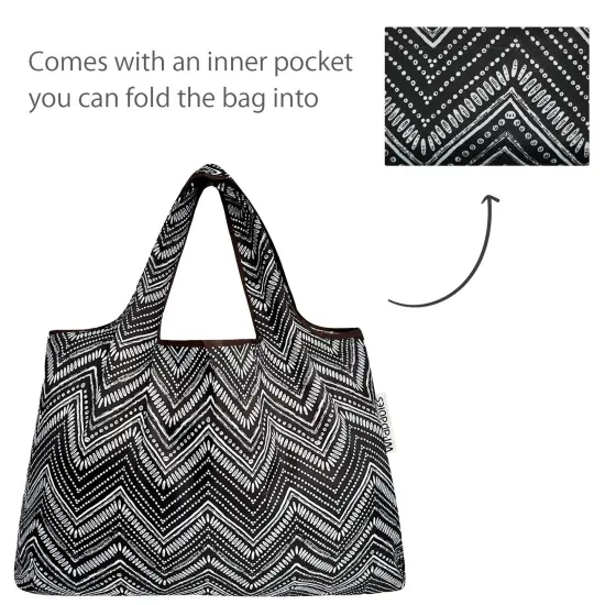 Wrapables Large & Small Foldable Tote Nylon Reusable Grocery Bags, Set of 2 Intricate Chevron {5}