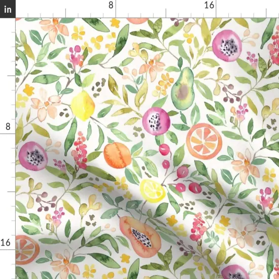Various Fabrics by the Yard or Fat Quarter Watercolor Fruit Tropical Summer Floral Citrus Orange Avocado Papaya Lemon Peach Custom Printed Fabric by Spoonflower {2}