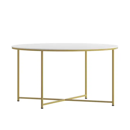 Merrick Lane Fairdale Coffee Table with Round Cross Brace Frame White/Brushed Gold {4}