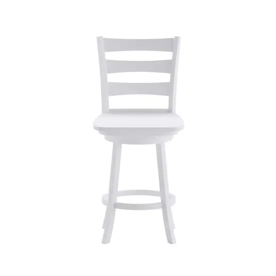 Merrick Lane Therus Commercial Grade Classic Wooden Ladderback Swivel Stool with Solid Wood Seat and Footrest White Wash {3}