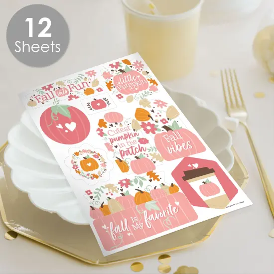 Big Dot of Happiness Girl Little Pumpkin - Fall Birthday or Baby Shower Party Favor Sticker Set - 12 Sheets - 120 Stickers {3}