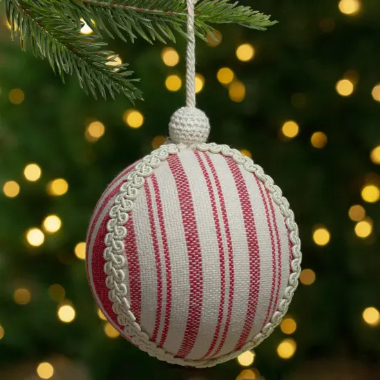Northlight 4.75" White and Red Striped Ball Christmas Ornament with Rope Accent {3}