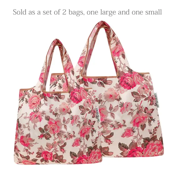 Wrapables Large & Small Foldable Tote Nylon Reusable Grocery Bags, Set of 2 Sunset Roses {3}