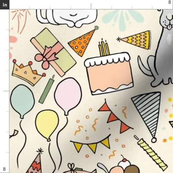 Various Fabrics by the Yard or Fat Quarter Dog Cat Multicolor Presents Whimsical Celebration Playful Balloons Pastels Candles Birthday Cake Bright Summer Colors Gift Large Scale Custom Printed Fabric by Spoonflower {4}