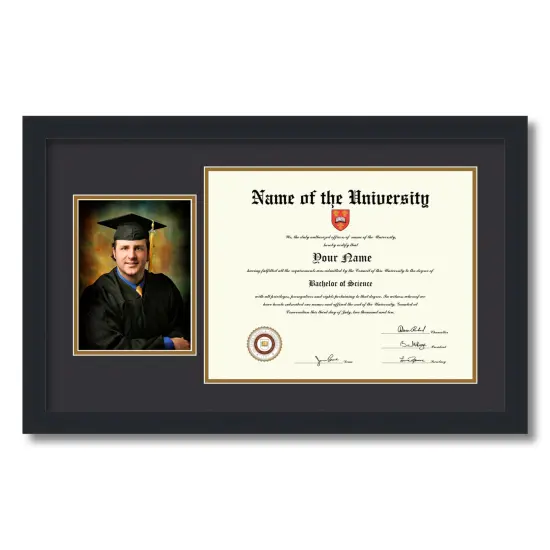 ArtToFrames 11x14 inch Diploma Frame with 6" x 8" Inch Image Opening - Framed with Black and Gold Mats, Comes with Regular Acrylic and Sawtooth Hanger for Wall Hanging (DT-11x14) {5}