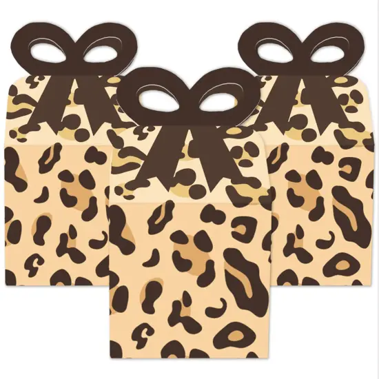 Big Dot of Happiness Leopard Print - Square Favor Gift Boxes - Cheetah Party Bow Boxes - Set of 12 {3}