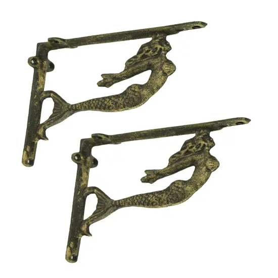 Cast Iron Swimming Mermaid Wall Shelf Bracket Coastal Decor Set of 2 {1}