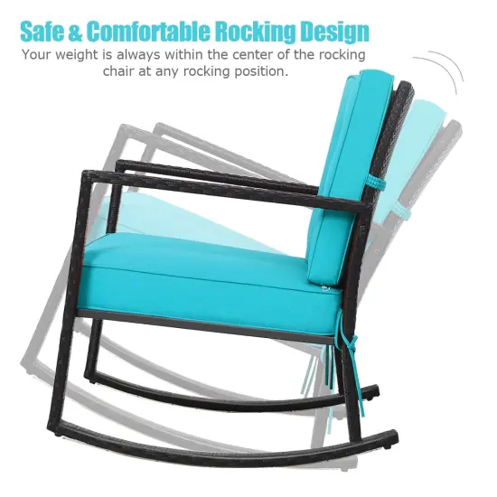 Patio Rattan Rocker Outdoor Glider Rocking Chair Cushion Lawn Turquoise {5}