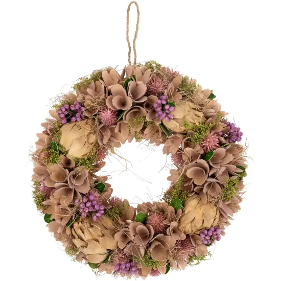 Northlight 12" Purple and Beige Wooden Floral Spring Wreath with Preserved Artichoke {1}
