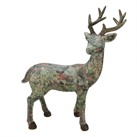 Gallerie II 19" Victorian Holly Berry Decoupage Stag Deer Reindeer with Turned Head Table Top Decoration Multi {3}