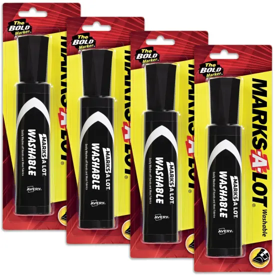 Marks A Lot Jumbo Black Washable Marker, Chisel Tip, 1 per Pack, 4 Packs, 4 Markers Total (24158) {1}